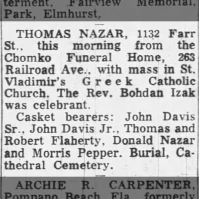 Thomas Nazar Funeral