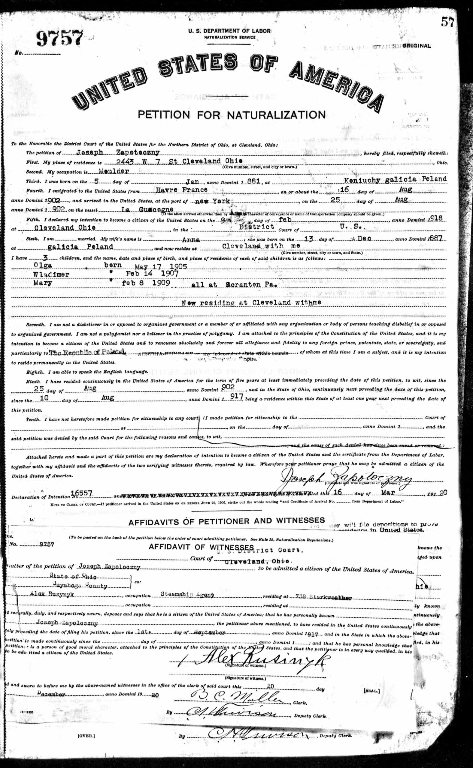 Joseph Zapotochny Naturalization